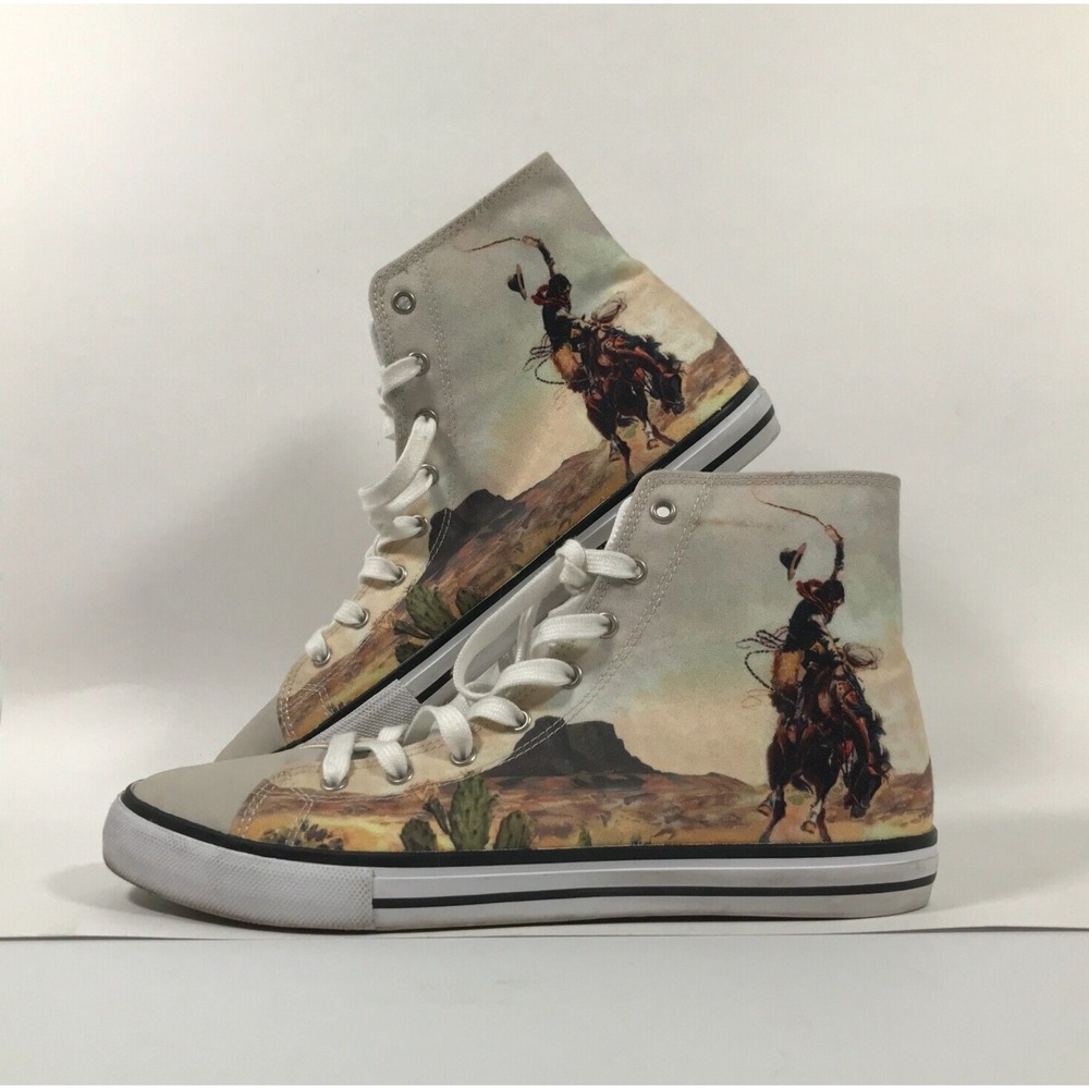 Rodeo Cowboy Scenic Canvas High Top Lace-Up Shoes M/W US 10 UK 8/8 EU 42/41